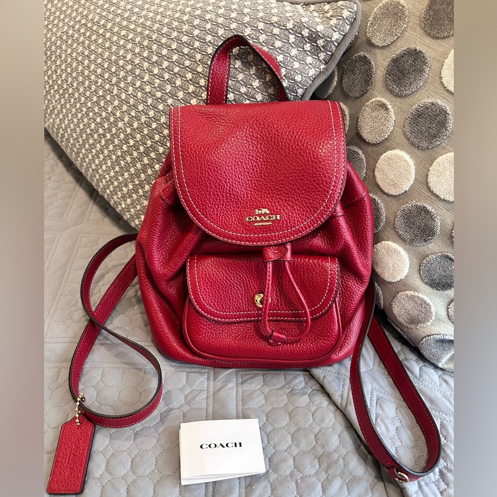 Coach red pebbled leather mini backpack - like new